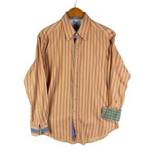 Robert Graham Striped Button Up Dress Shirt‎ Orange Blue Red Green Mens Large